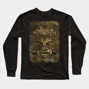 Vintage gold Tribal mask on tribal texture Long Sleeve T-Shirt